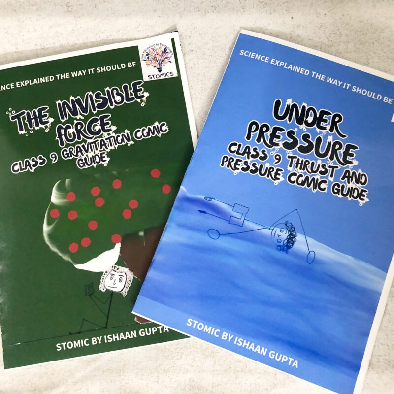 The image has two comics for the Class 9 Science chapter Gravitation