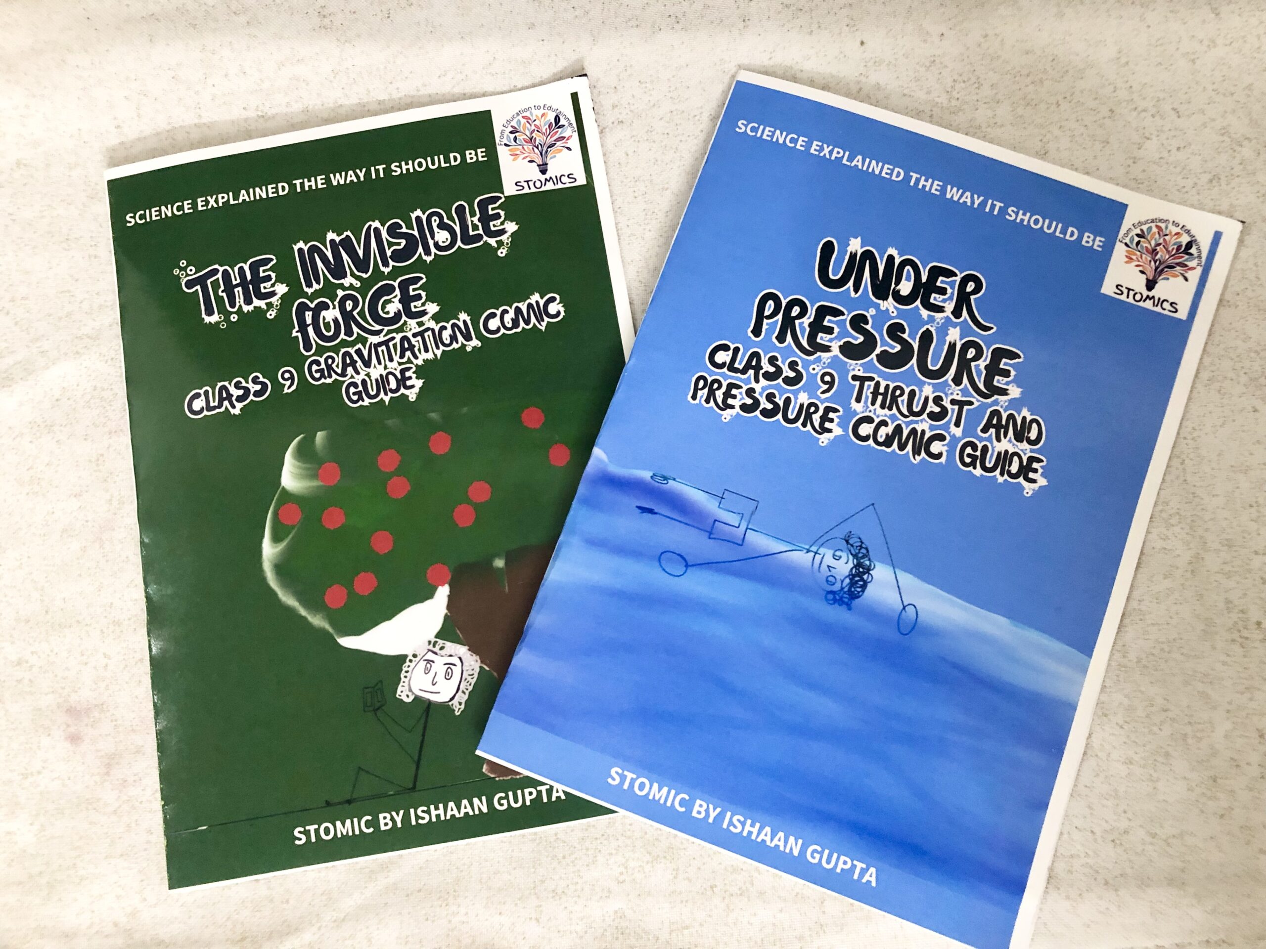 The image has two comics for the Class 9 Science chapter Gravitation