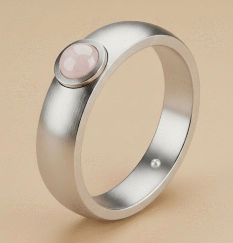 Infinity Ring Sleek stainless steel smart ring with rose quartz accent. Combines modern design with advanced tracking technology.